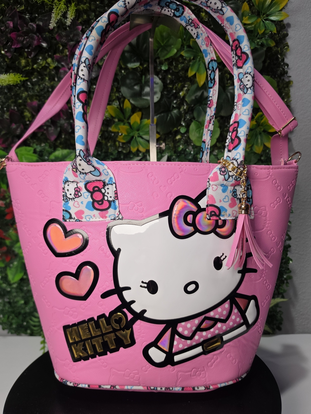 Hello Kitty Pink Crossbody Tote with Character Print and Tassel